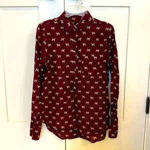 JCrew size 00 long sleeve shirt with dog print